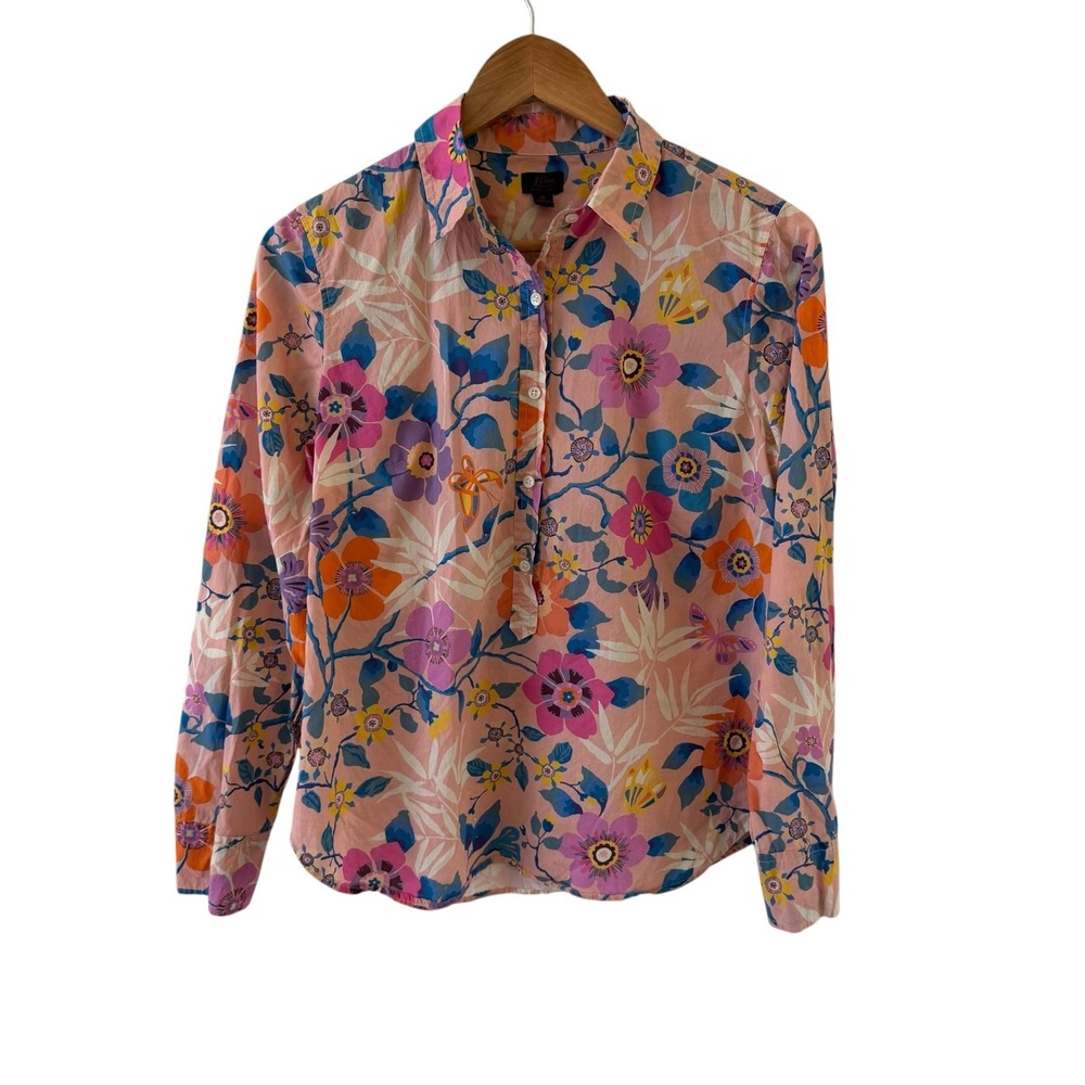 J. Crew Liberty Floral Classic Popover Shirt Womens Size 6 Pavilion Pink Preppy